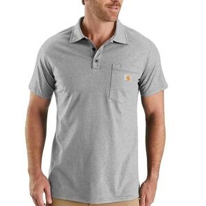 Carhartt Mens Gray Short Sleeve Pocket Polo Shirt Size L Regular K570 HGY